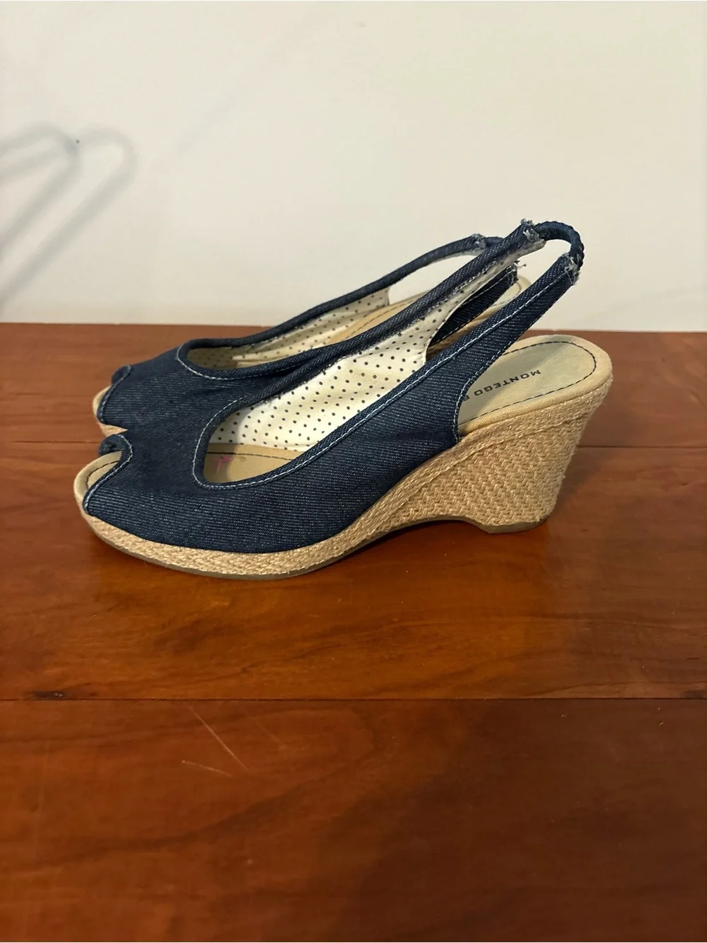 Montego Bay Club Denim Peep Toe Wedge Sandals Sz 7